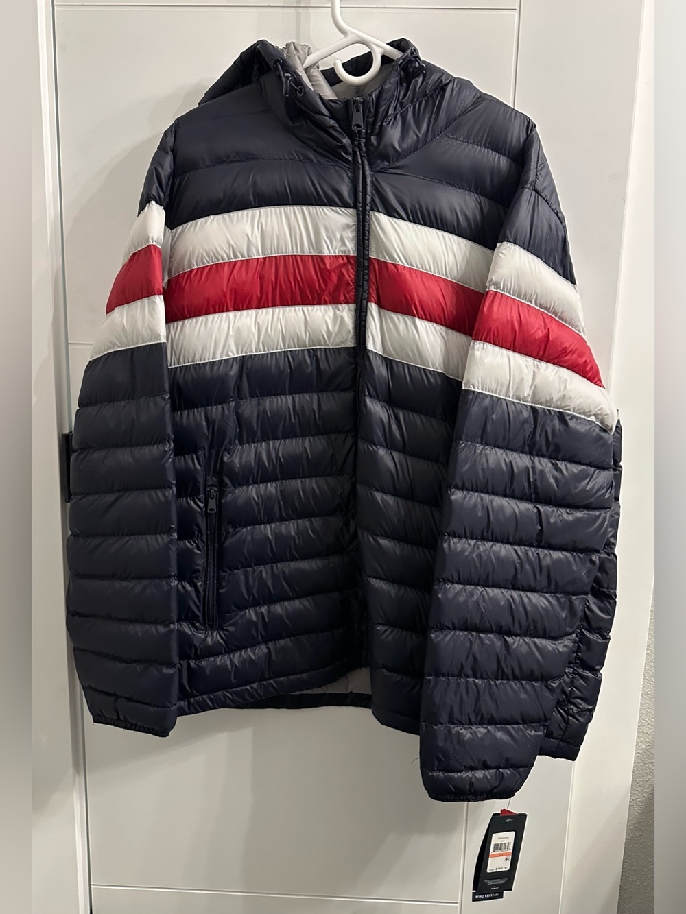 Tommy Hilfiger Men’s Color Block Hooded Ski Down Jacket 3XL NWT Red White Navy